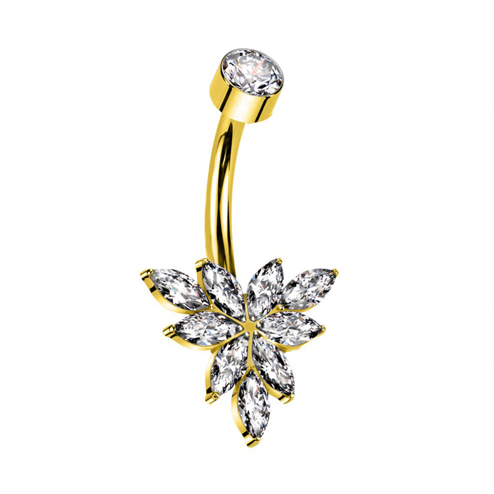 Banana Navel Piercing with Flower Crystals