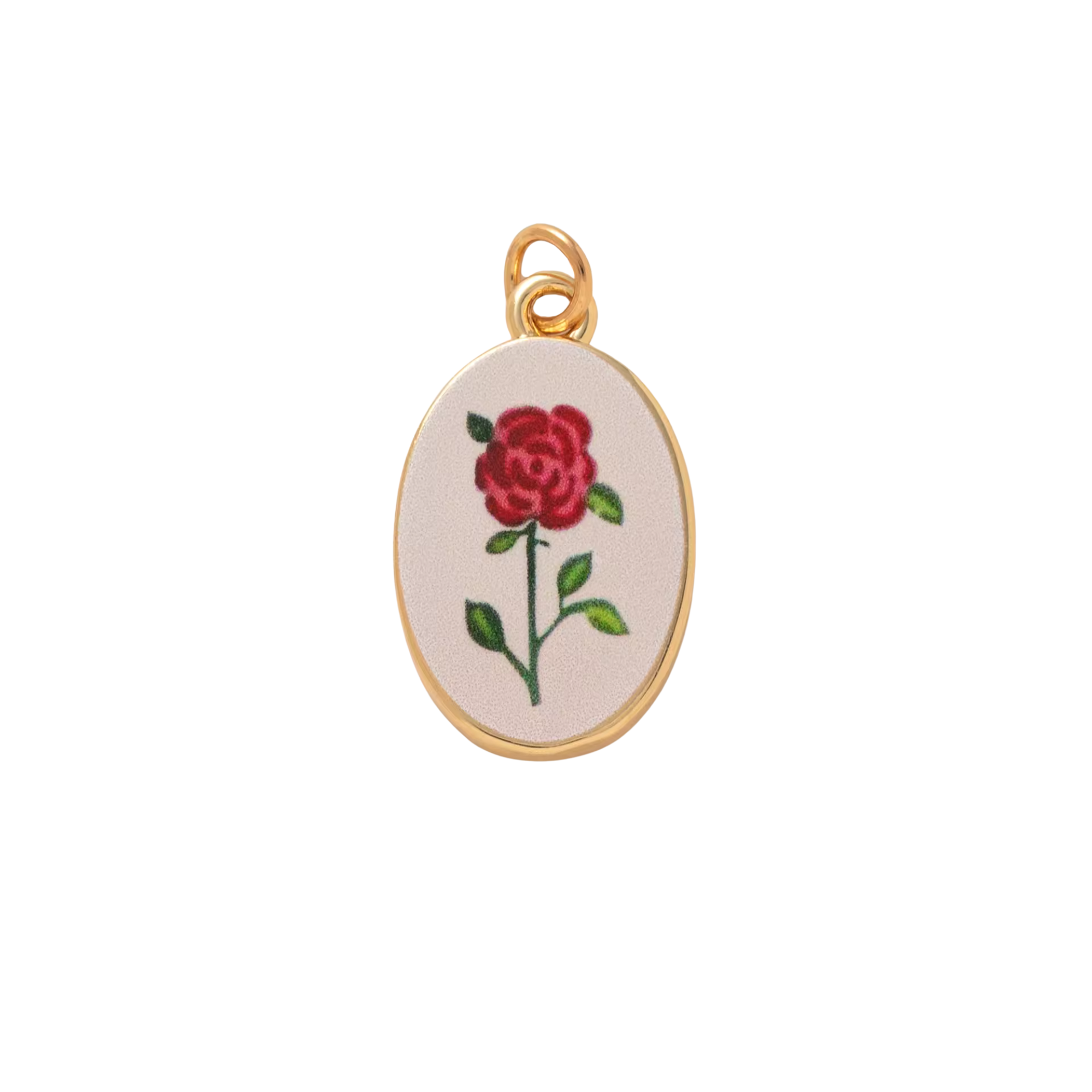 CHARM ROSA OVALE SMALTATO IN ACCIAIO PLACCATO ORO