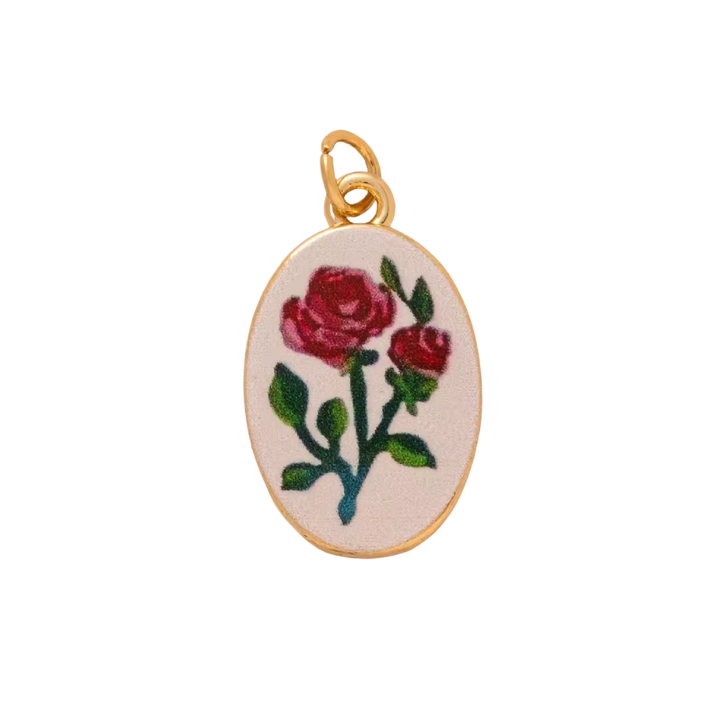 CHARM OVALE DOPPIA ROSA SMALTATO IN ACCIAIO PLACCATO ORO