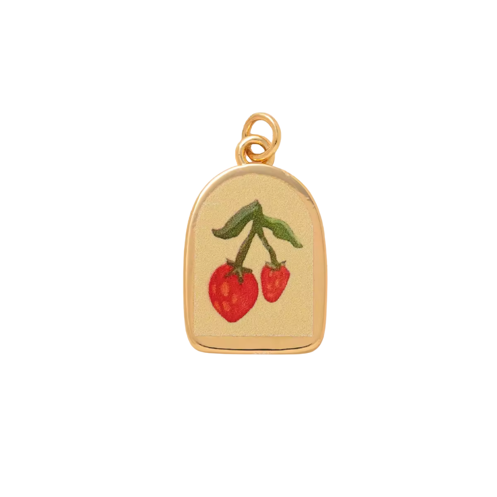 CHARM RAMO FRAGOLE SMALTATO IN ACCIAIO PLACCATO ORO