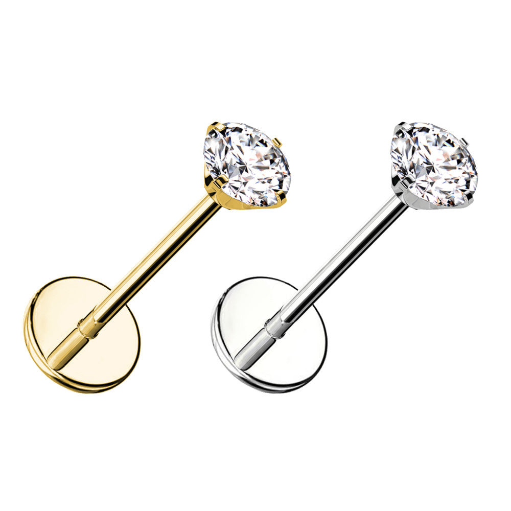 Piercing Labbro con Cristallo Rotondo-Push in