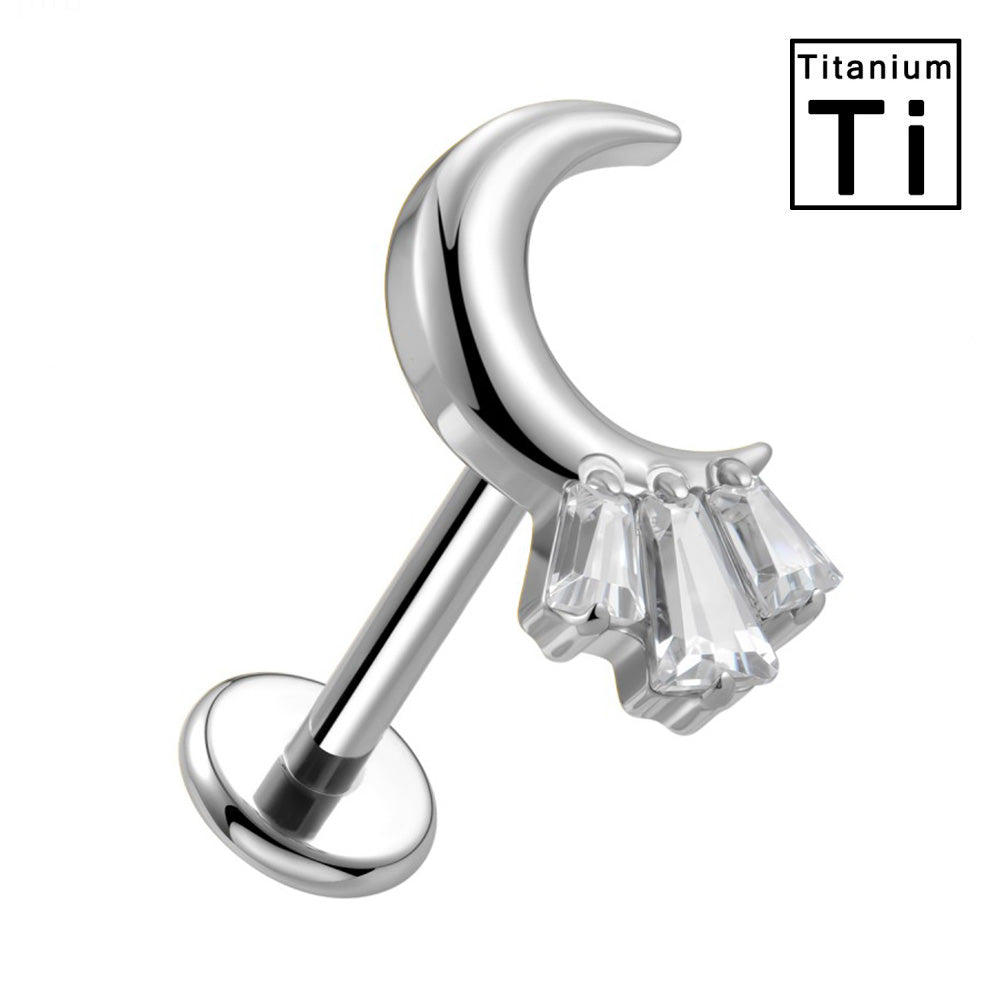 Titanium Labret Piercing with Moon and Three Crystals