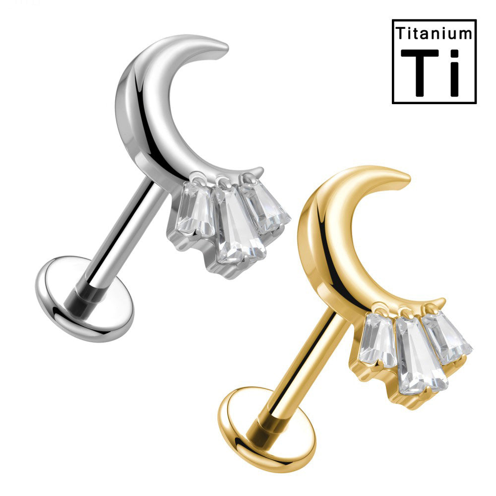 Titanium Labret Piercing with Moon and Three Crystals