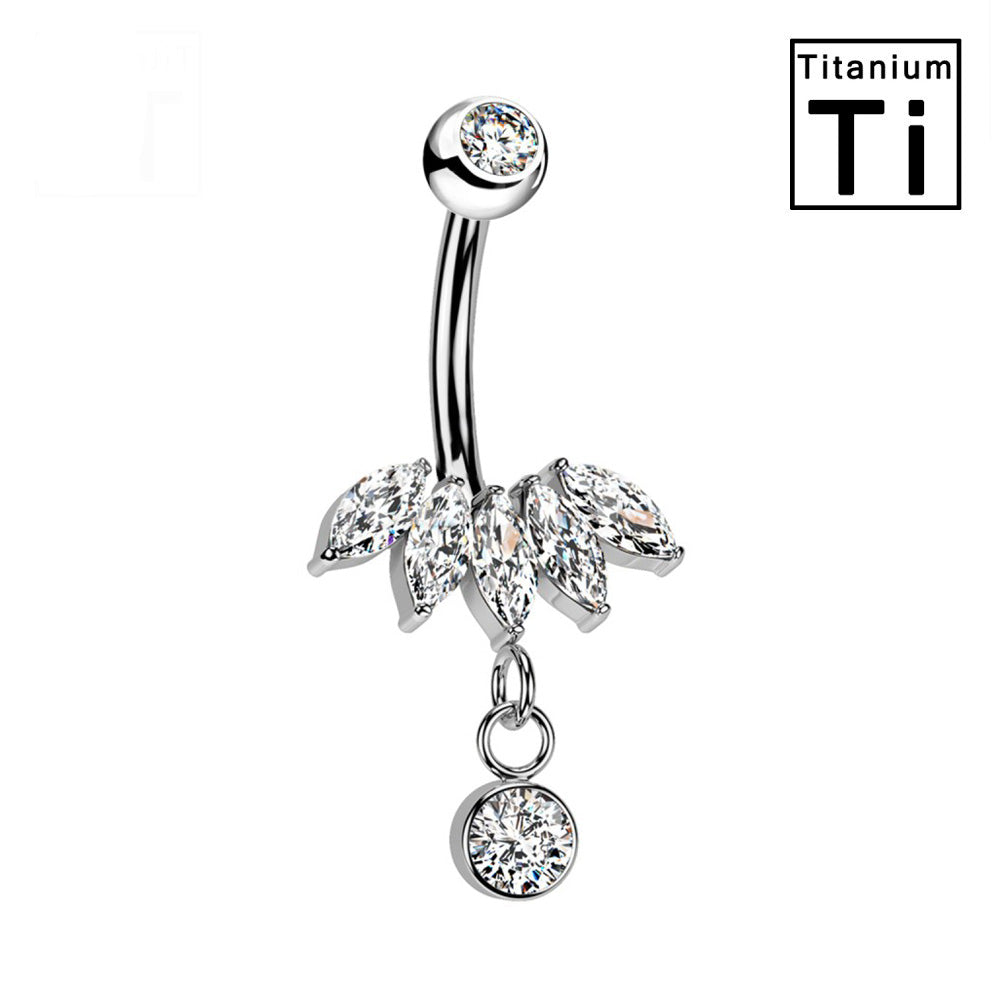 Titanium Banana Navel Piercing with Crystals and Pendant