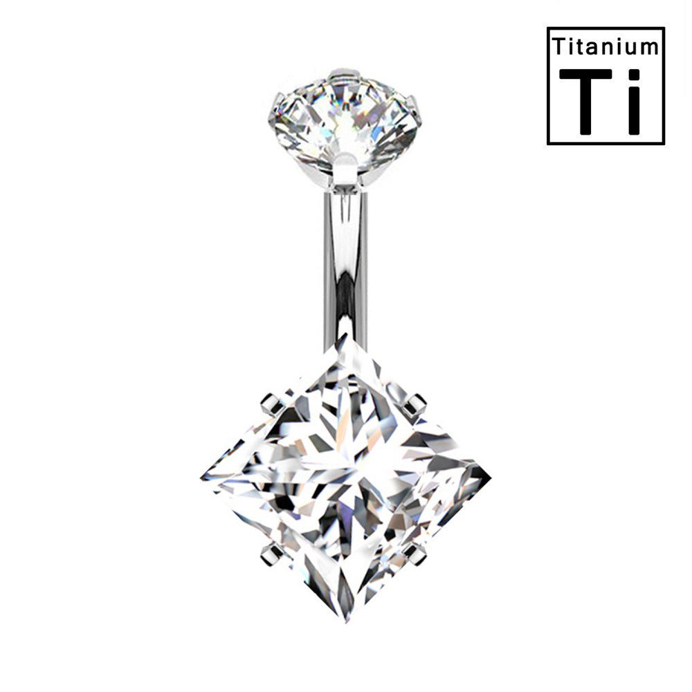 Titanium Banana Navel Piercing with Square Crystals