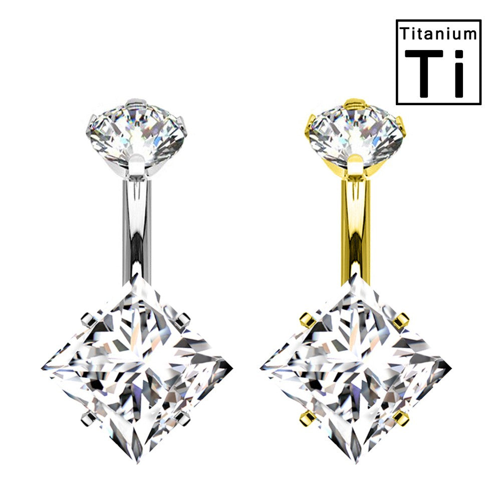 Titanium Banana Navel Piercing with Square Crystals