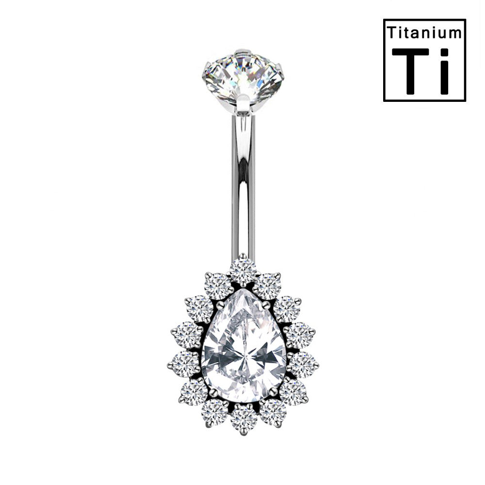 Titanium Banana Navel Piercing with Oval Crystals