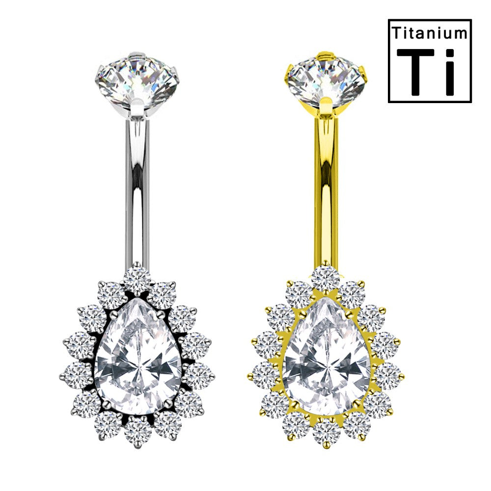 Titanium Banana Navel Piercing with Oval Crystals