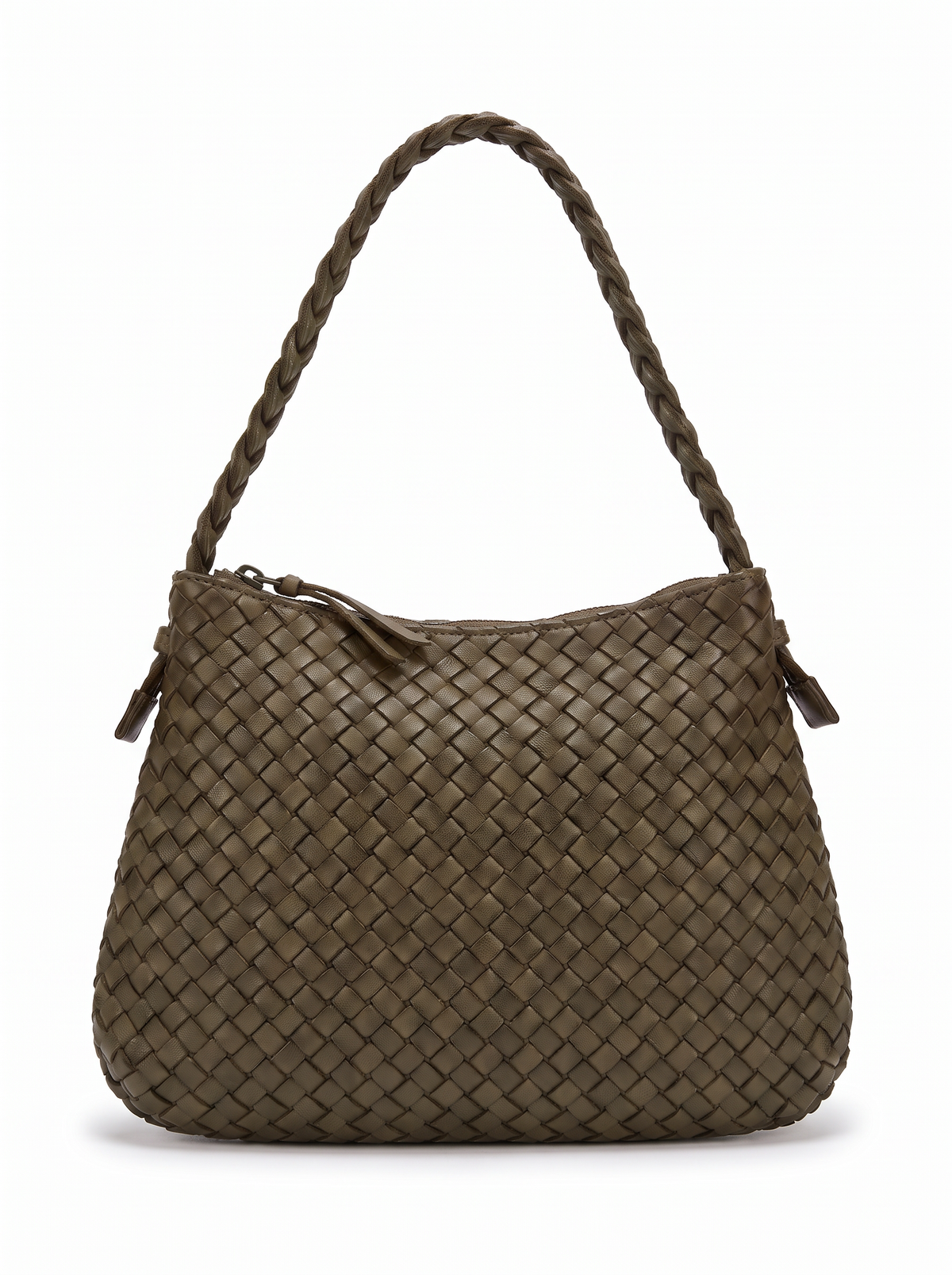 BORSA A SPALLA INTRECCIATA CON PENNACCHIO SU ZIP