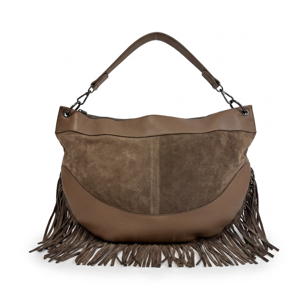 BORSA A SPALLA IN PELLE CON FRANGE SUL FONDO