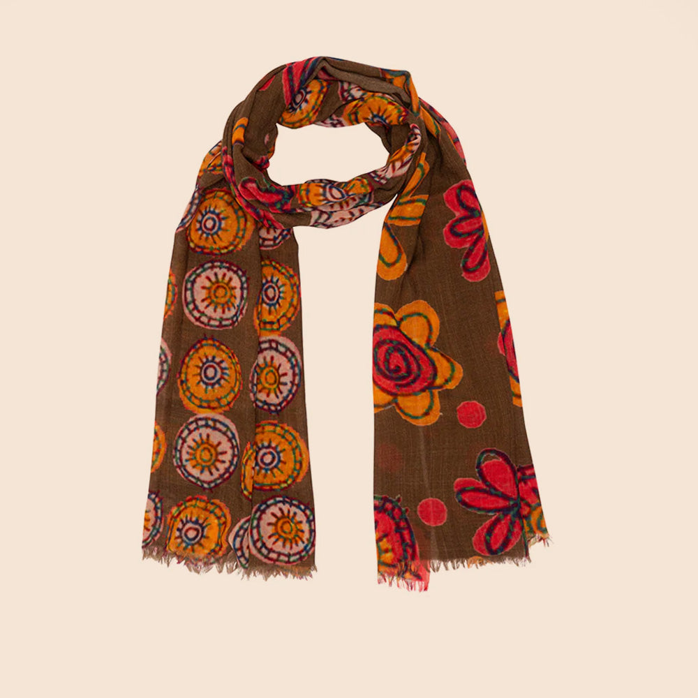 SCIARPA PESANTE IN LANA CON FIORI A MANDALA