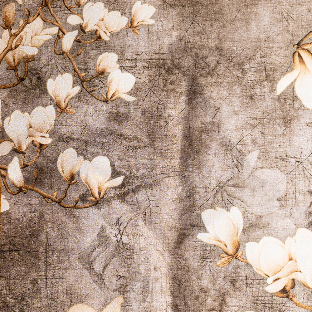 SCIARPA FOULARD DA COLLO IN SETA CON FIORI CHAMPAGNE