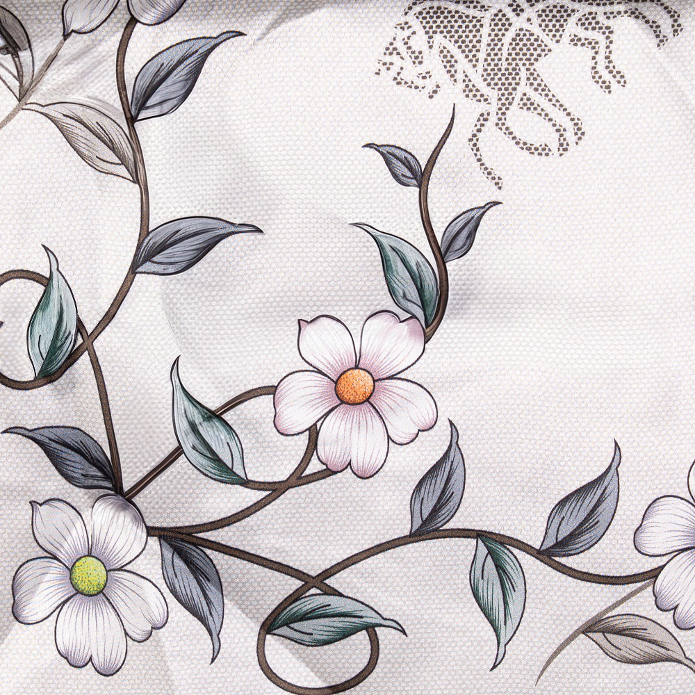 SCIARPA FOULARD DA COLLO IN SETA CON FIORI E CORNICE GRIGIA