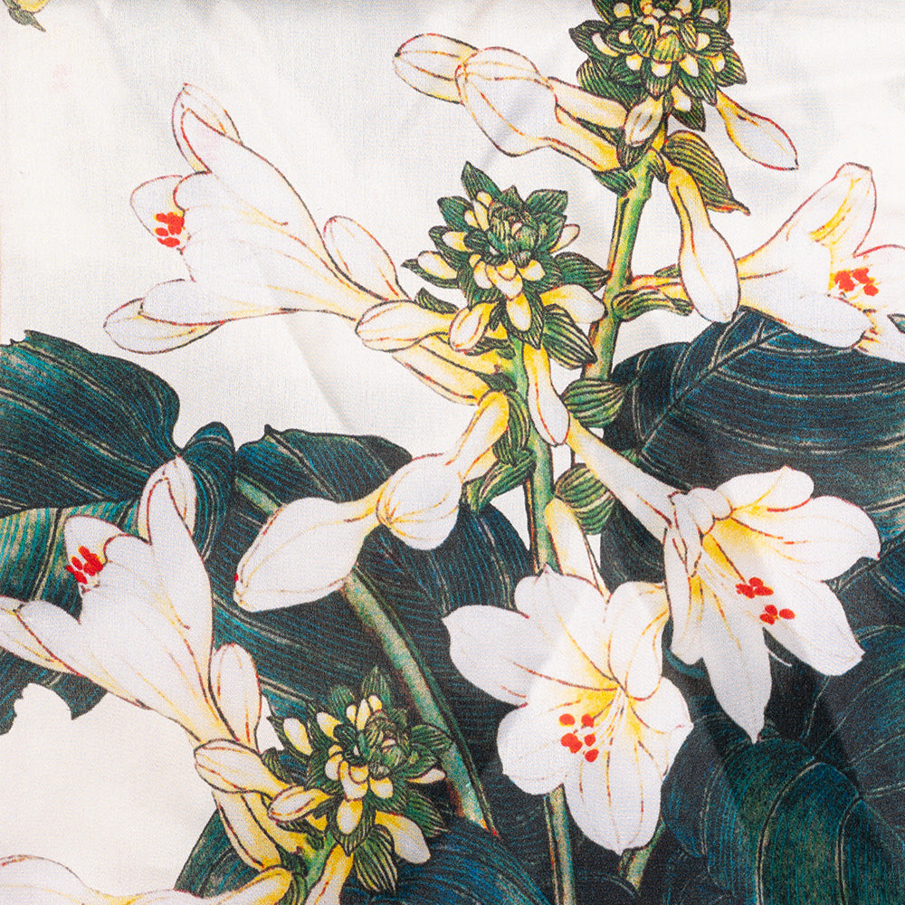 SCIARPA FOULARD DA COLLO IN SETA CON FIORI BIANCHI