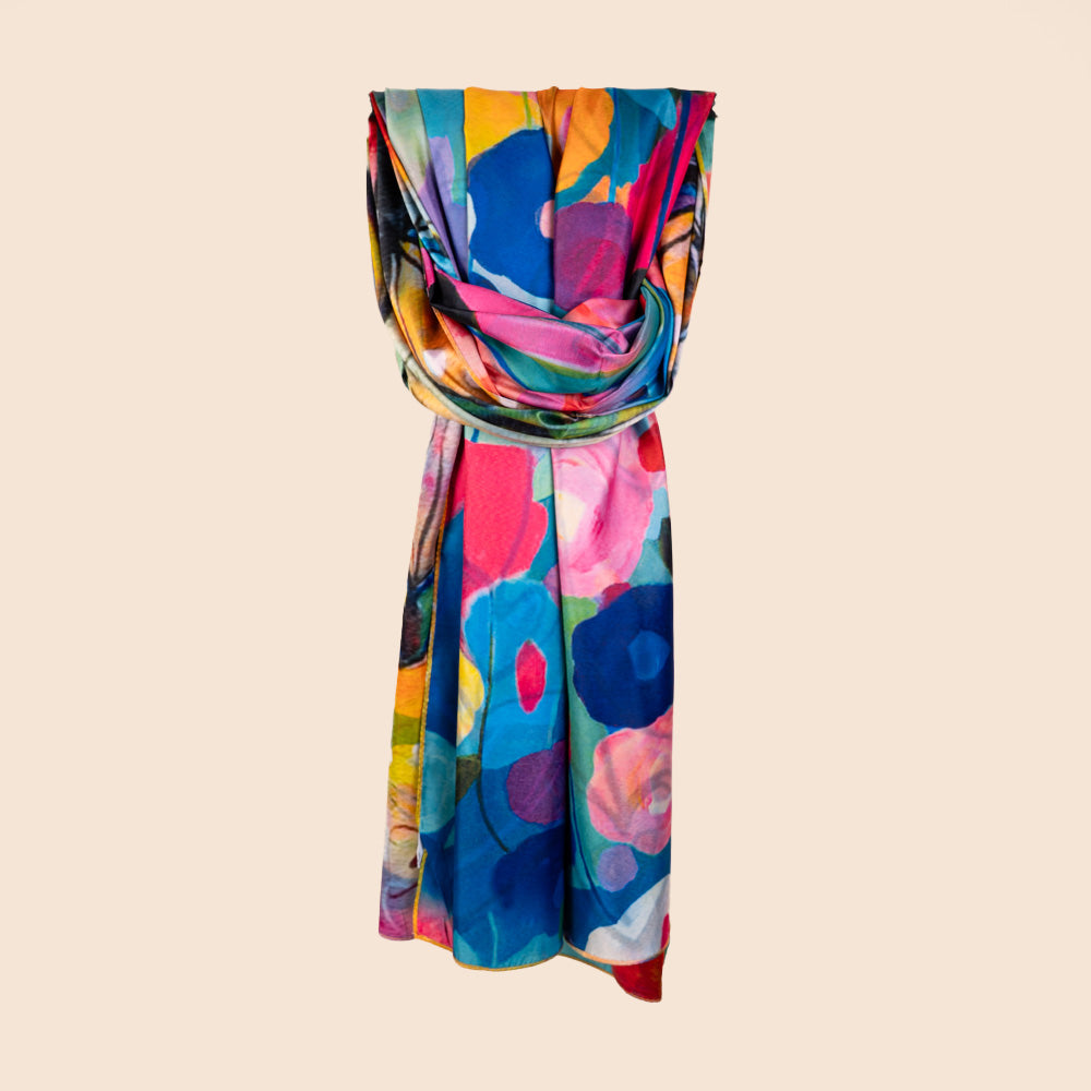 SCIARPA FANTASIA DOPPIA CON CUORI E FIORI