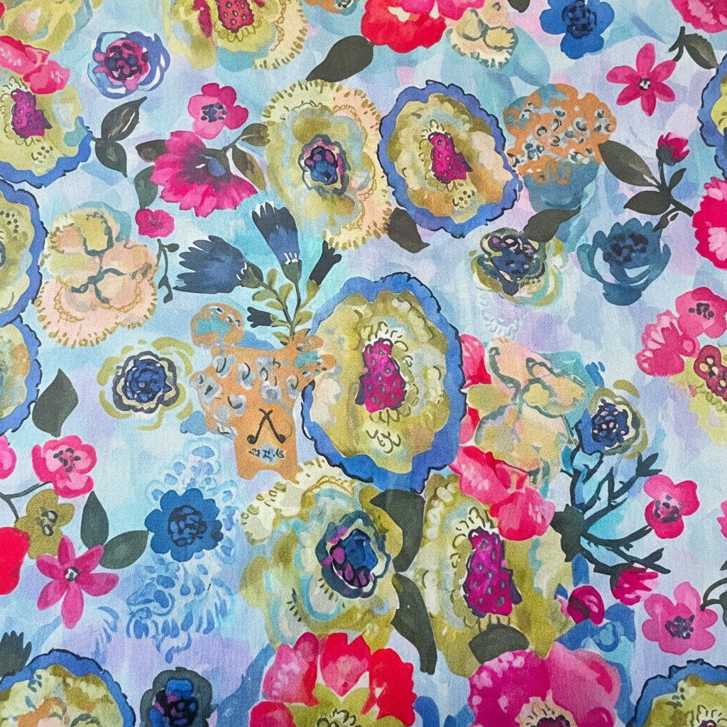 SCIARPA FOULARD IN SETA GRANDE CON FIORI A MACCHIE DI COLORE