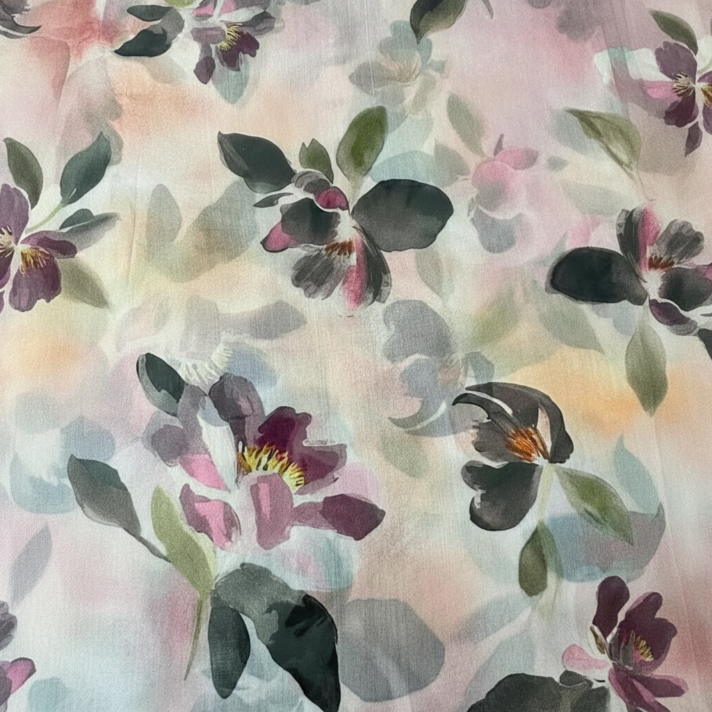 SCIARPA FOULARD IN SETA GRANDE CON FIORI ACQUERELLO A SFONDO CHIARO