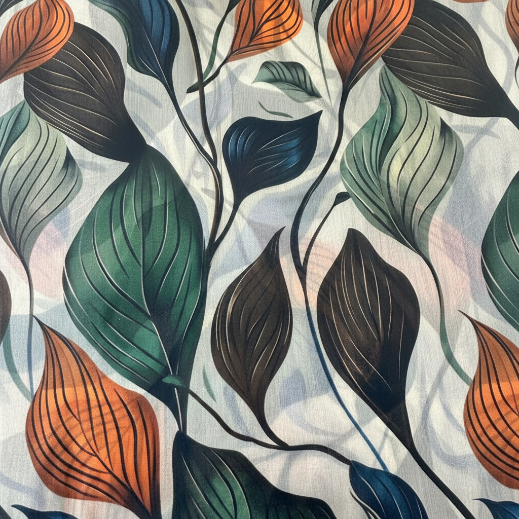 SCIARPA FOULARD IN SETA GRANDE CON FOGLIE GRANDI DI DIVERSI COLORI