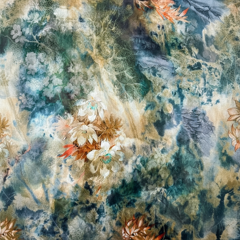 SCIARPA FOULARD IN SETA GRANDE SFUMATA CON FIORI A ACQUARELLO