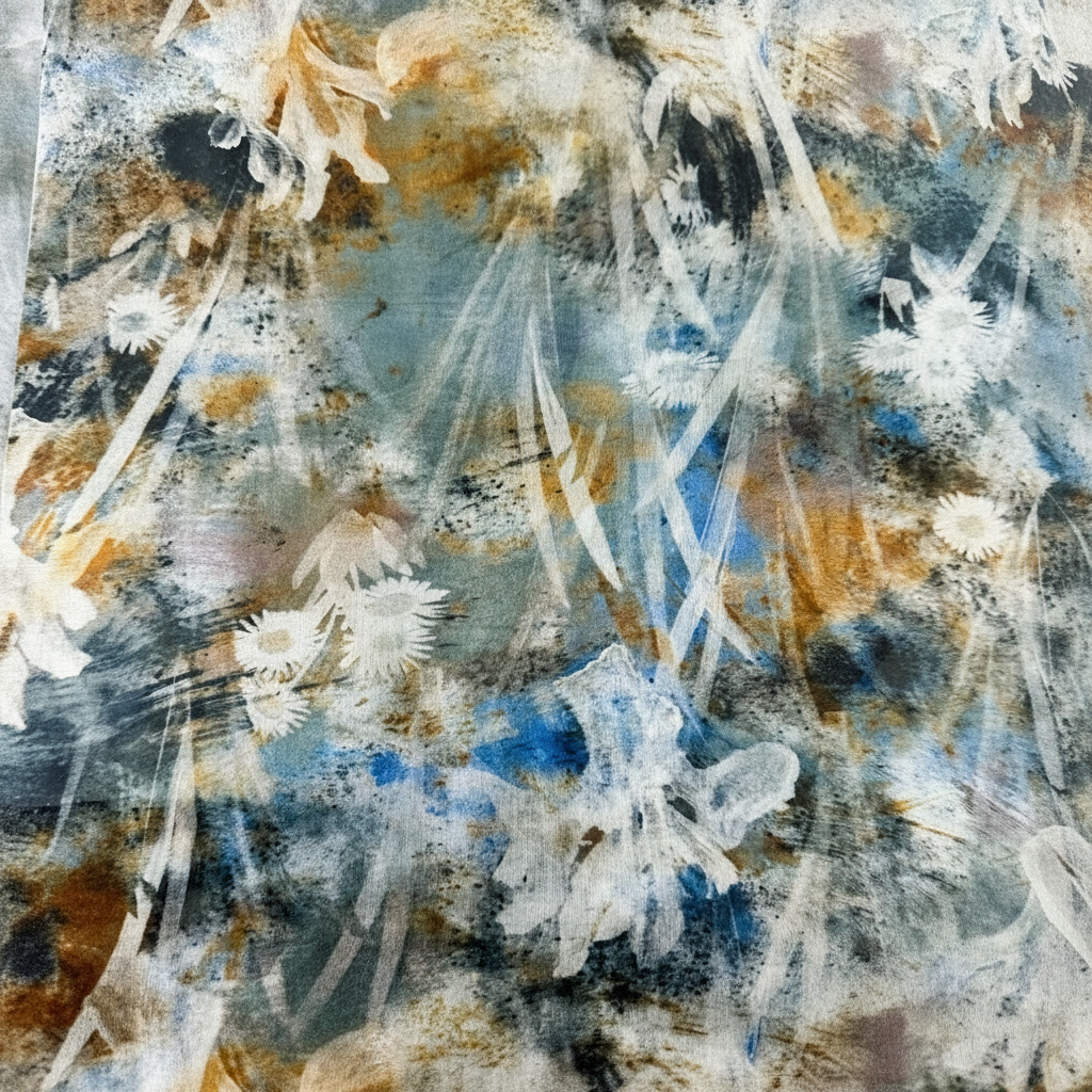 SCIARPA FOULARD IN SETA GRANDE CON MARGHERITE IN TRASPARENZA