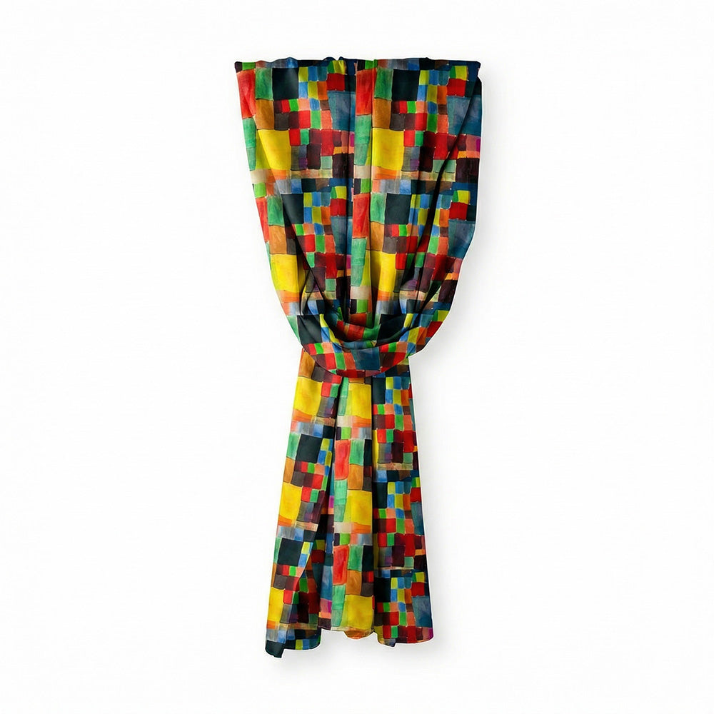 SCIARPA FOULARD IN SETA GRANDE CON PATTERN GEOMETRICO COLORATO