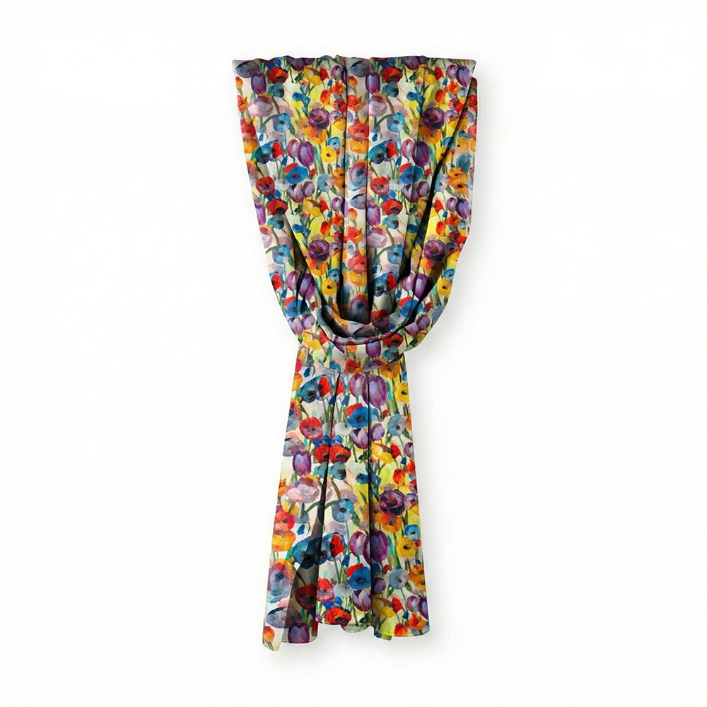 SCIARPA FOULARD IN SETA GRANDE CON PAPAVERI E TULIPANI COLORATI