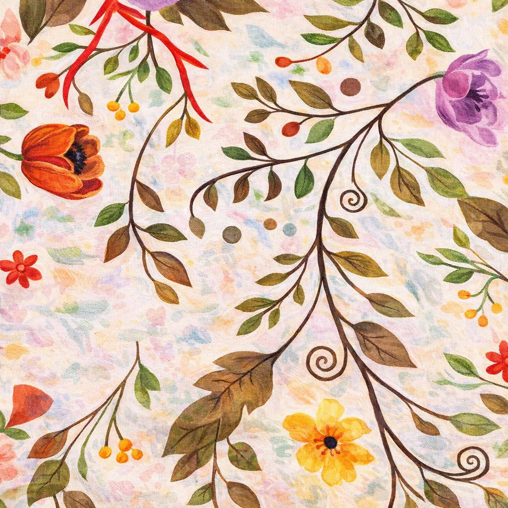 SCIARPA FOULARD IN SETA GRANDE CON RAMI E ROSE