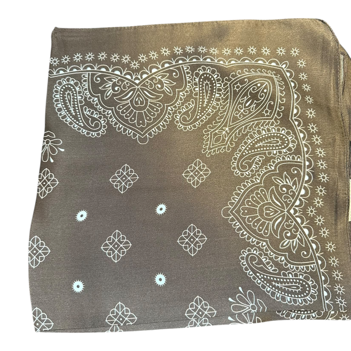 Sciarpa foulard Fanatikerie marrone con stampa paisley bianca in stile bandana, 53x53 cm
