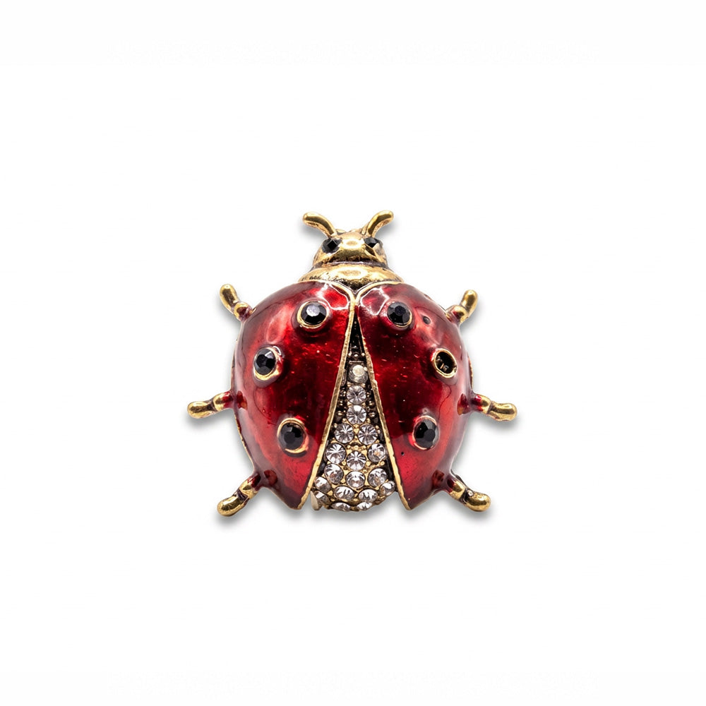 SPILLA CON COCCINELLA RICOPERTA DA STRASS DI DIVERSE GRANDEZZE E COLORI
