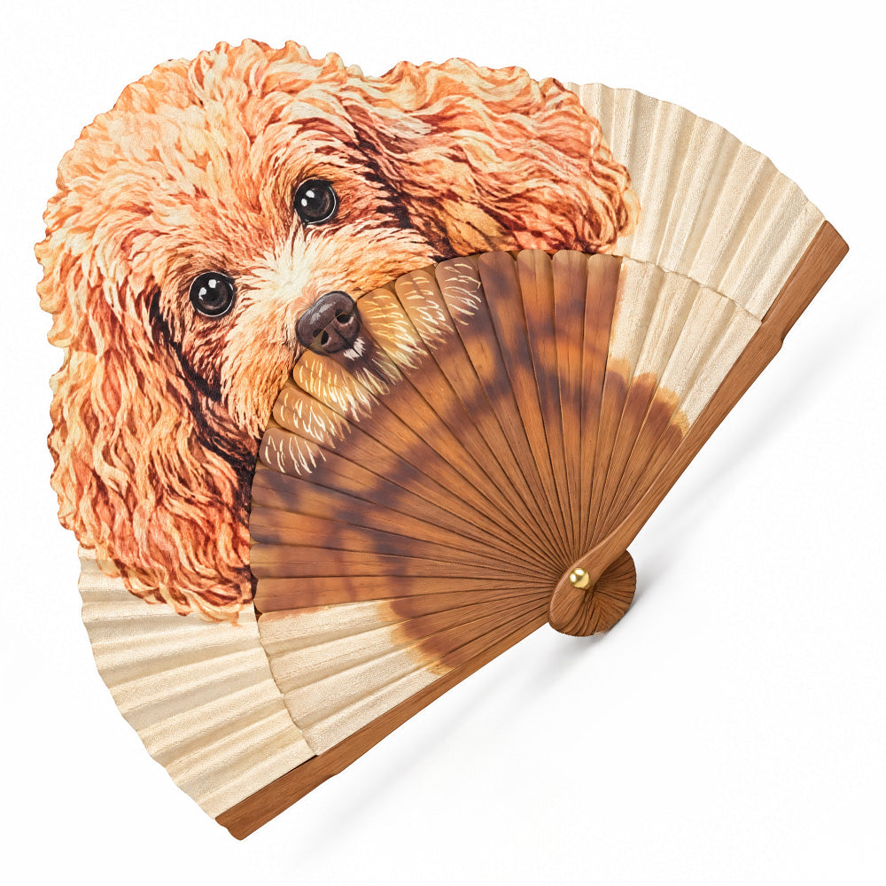 VENTAGLIO IN LEGNO CON SETA CON STAMPA DI CANI