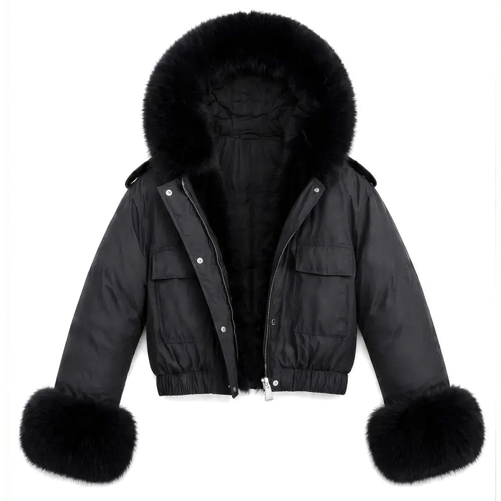 GIACCA CON CAPPUCCIO E MANICHE IN ECO FUR