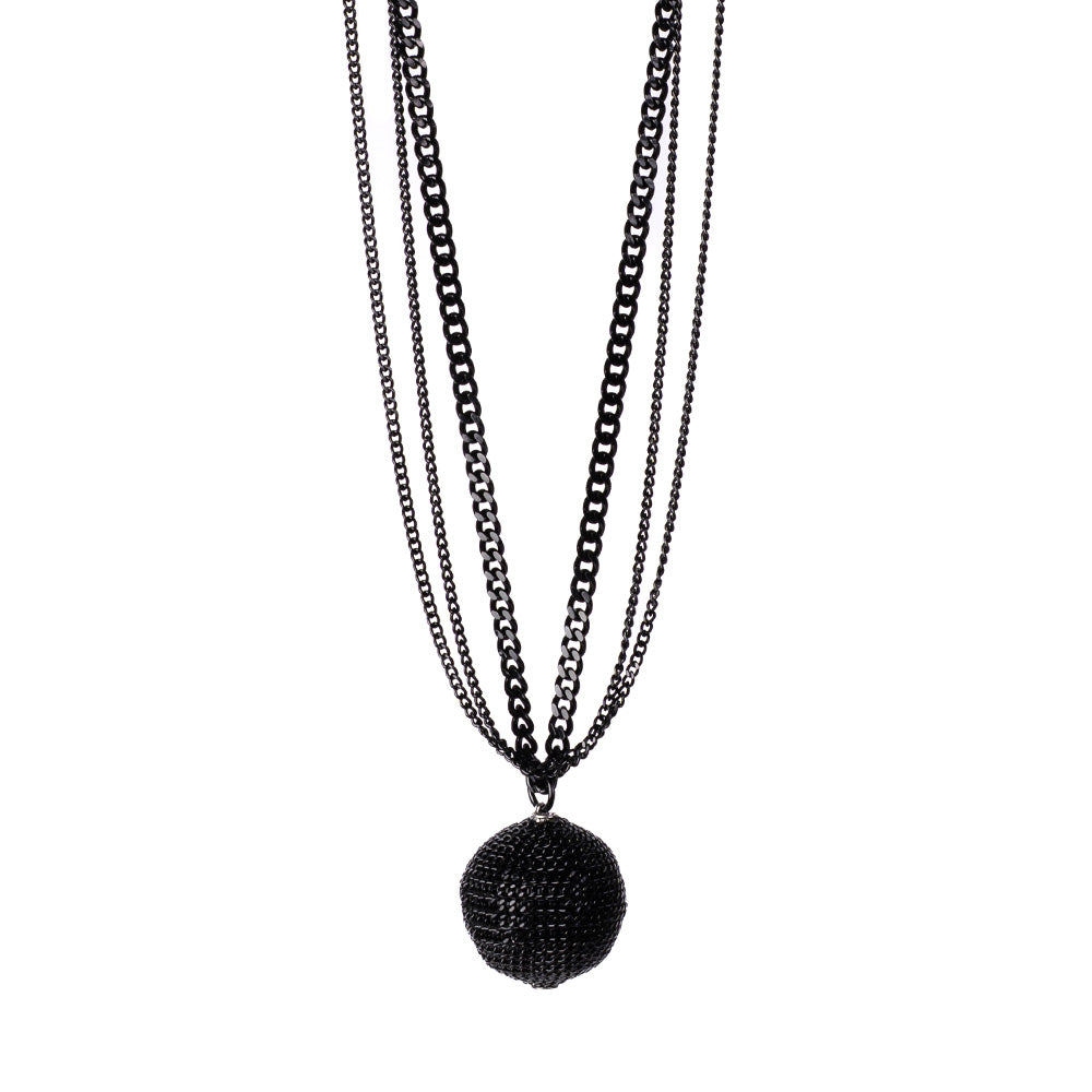 COLLANA LUNGA MULTIFILO CON SFERA RIVESTITA DI CATENE PENDENTE