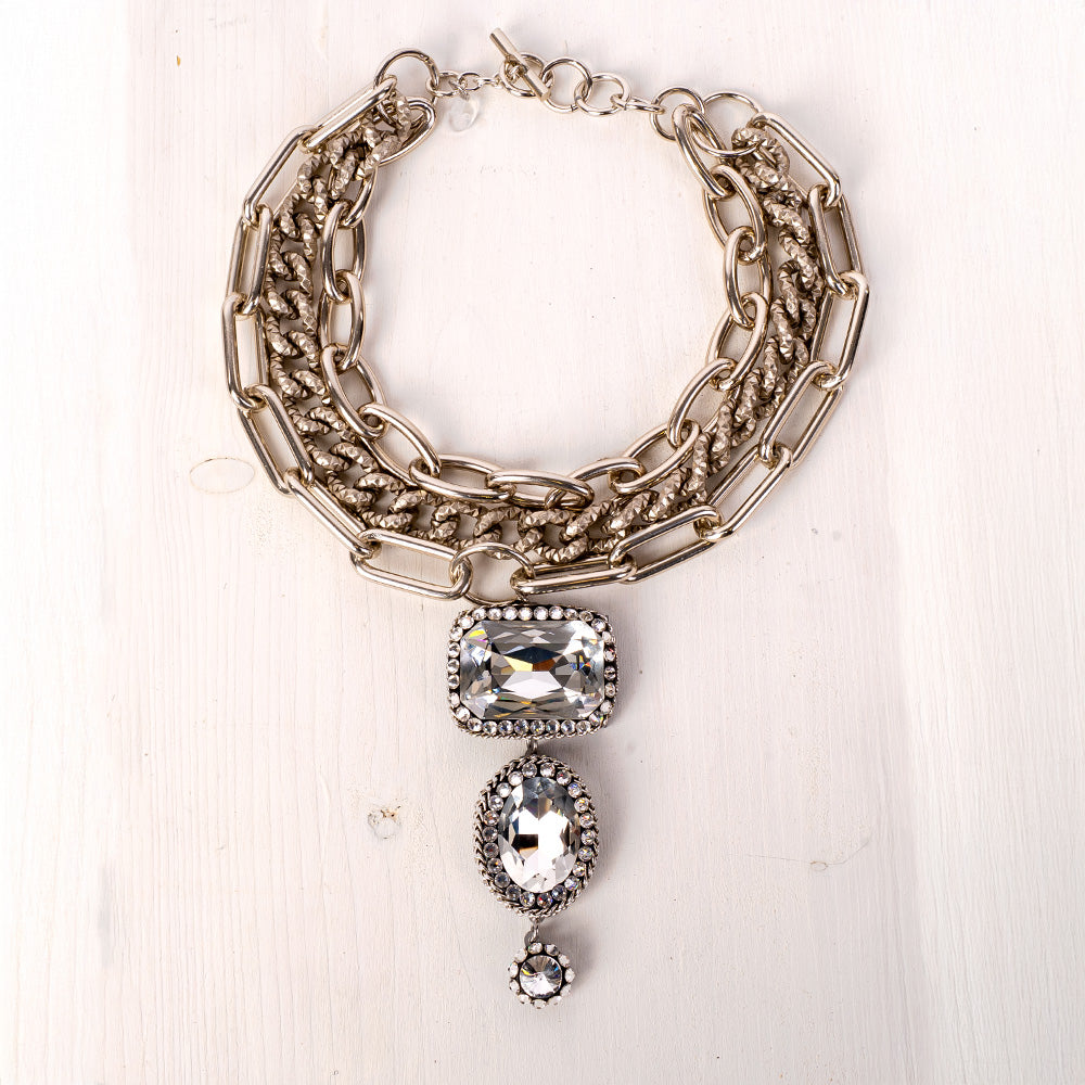 COLLANA GIROCOLLO MULTIFILO CON CATENE E PIETRE PENDENTI