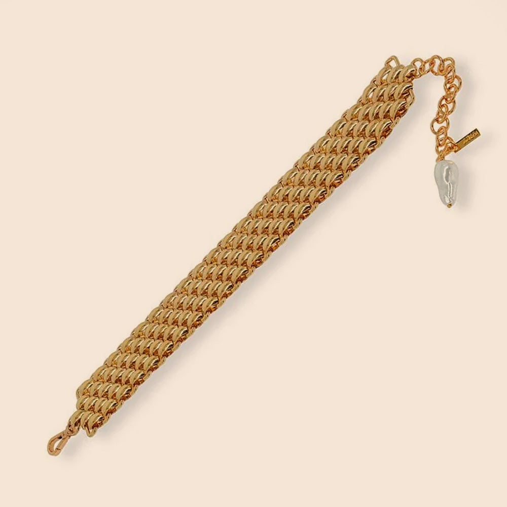 COLLANA CHOCKER CON LAVORAZIONE A INTRECCIO E PERLA PENDENTE