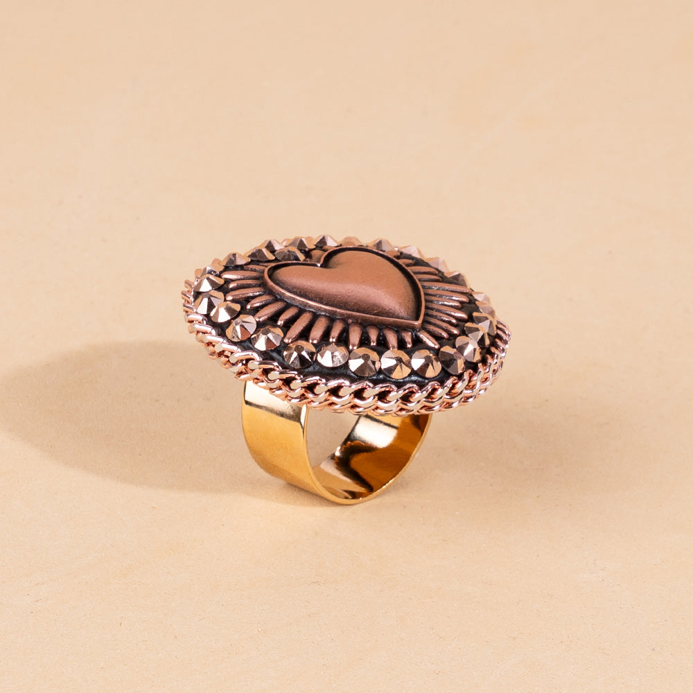 ANELLO REGOLABILE A CUORE CON CRISTALLI E CATENE