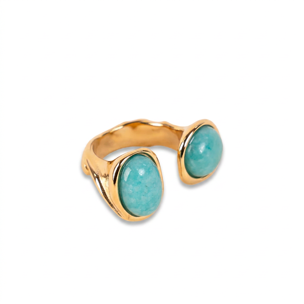 ANELLO APERTO CON DOPPIA PIETRA NATURALE