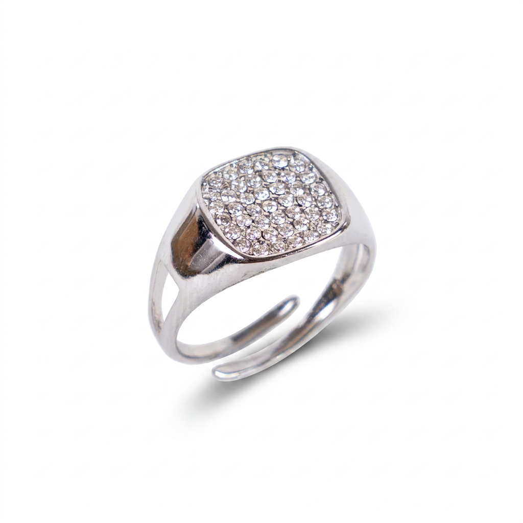 ANELLO REGOLABILE CON PARTICOLARE QUADRATO CON STRASS CENTRALE