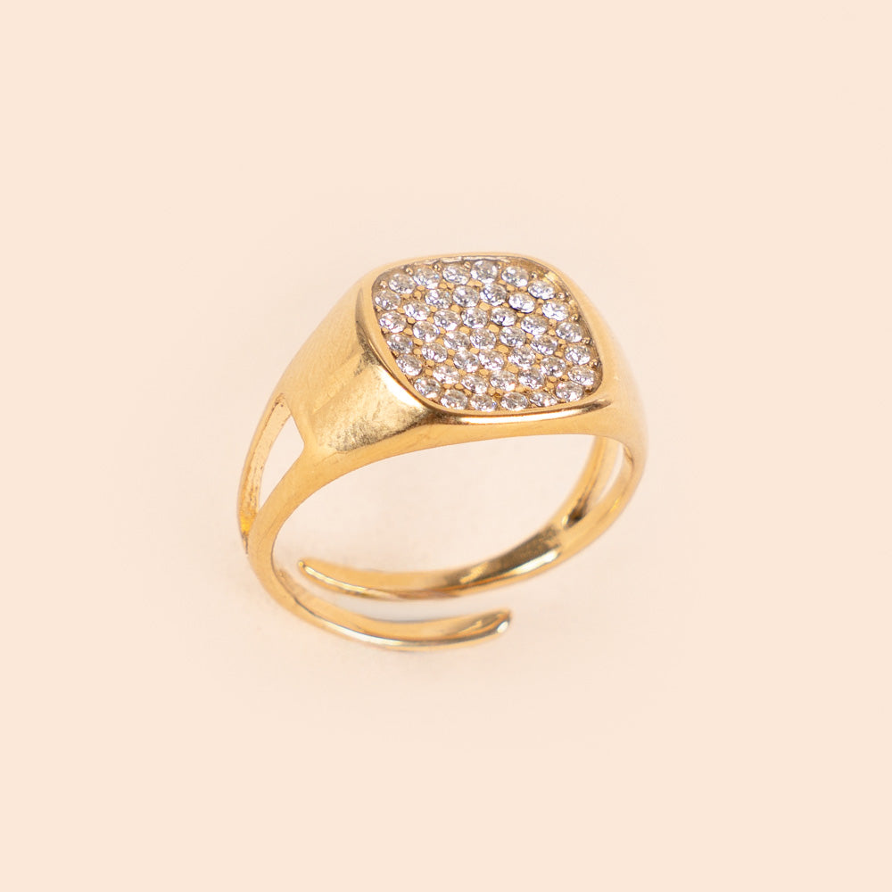 ANELLO REGOLABILE CON PARTICOLARE QUADRATO CON STRASS CENTRALE