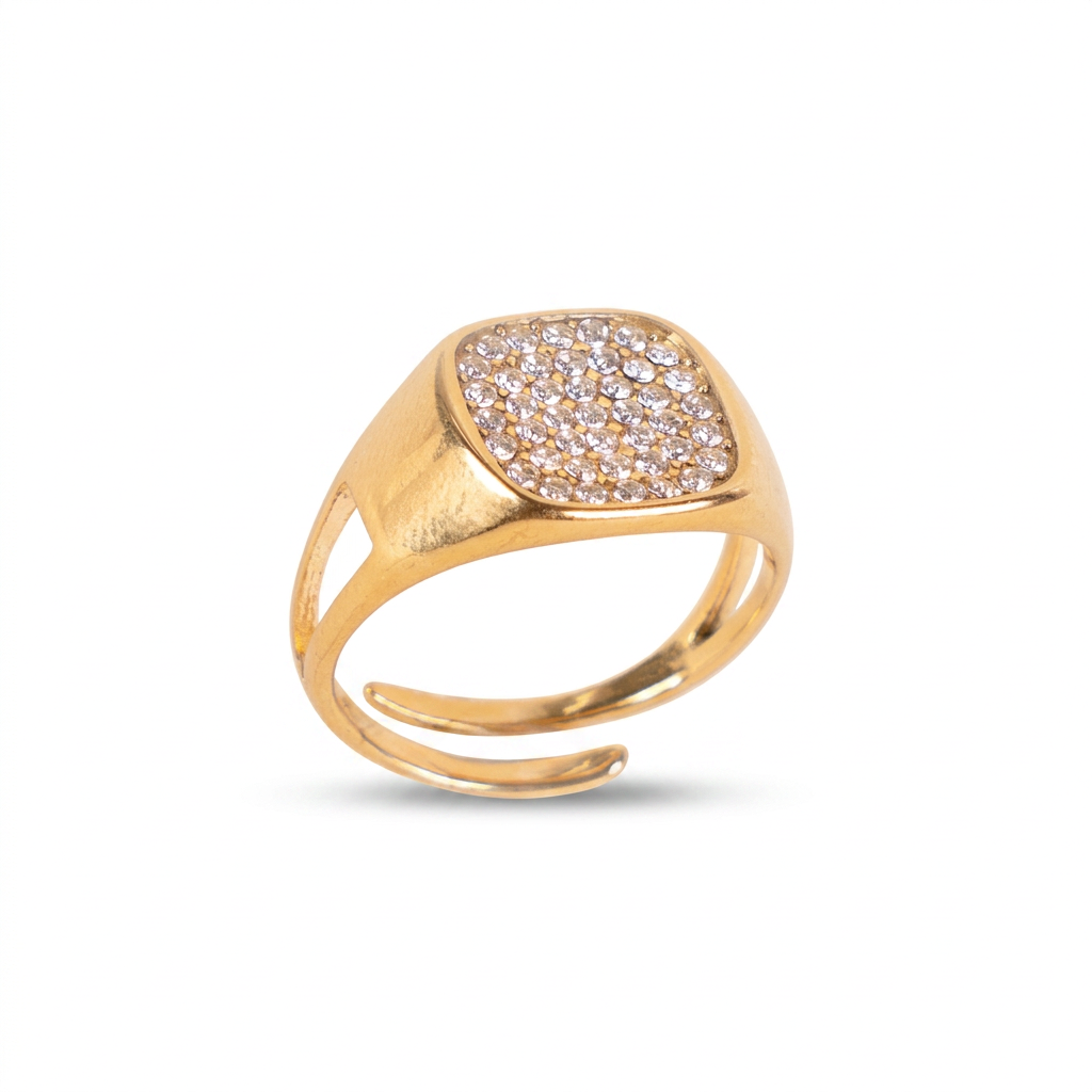 ANELLO REGOLABILE CON PARTICOLARE QUADRATO CON STRASS CENTRALE