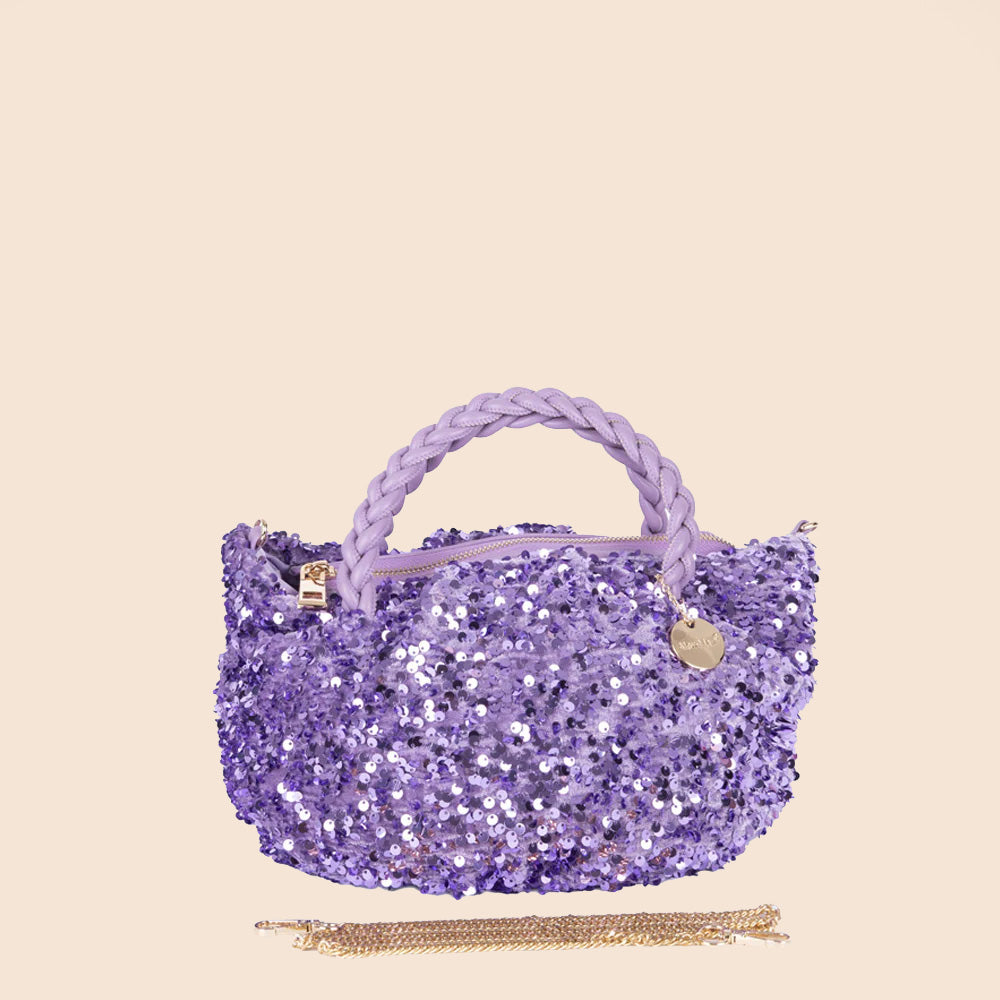 HANDBAG WITH SEQUINS AND CURL HANDLES