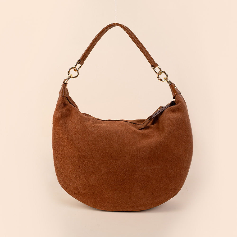 HALF MOON SHOULDER BAG WITH ROLLED HANDLE