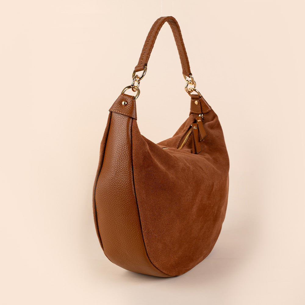 HALF MOON SHOULDER BAG WITH ROLLED HANDLE