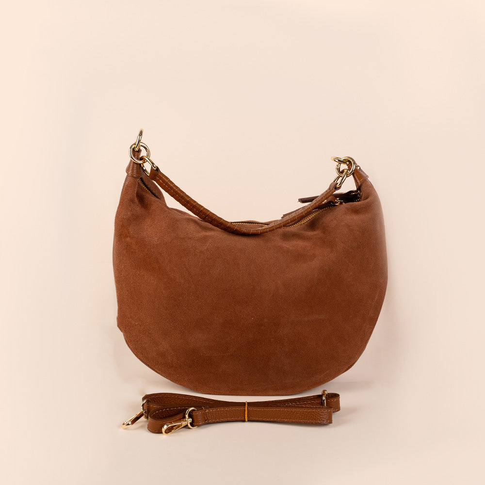 HALF MOON SHOULDER BAG WITH ROLLED HANDLE