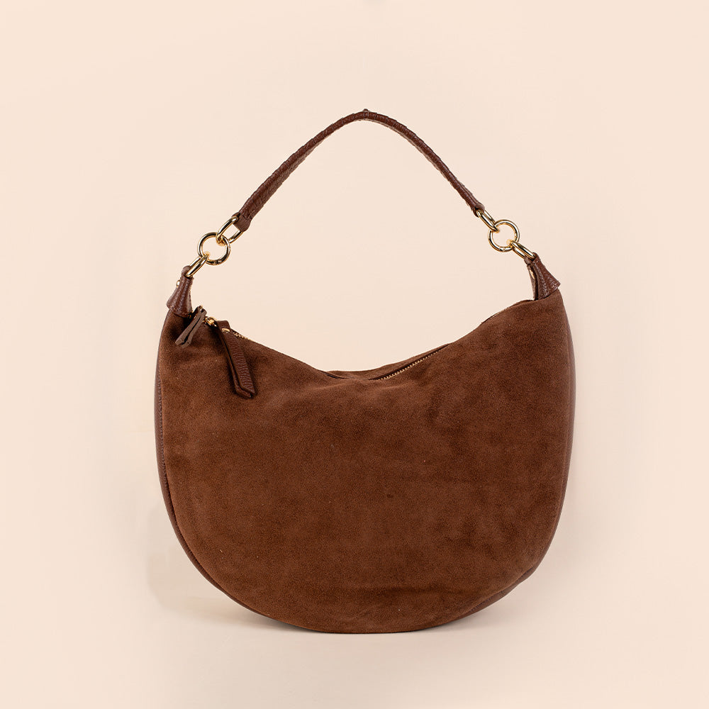 HALF MOON SHOULDER BAG WITH ROLLED HANDLE
