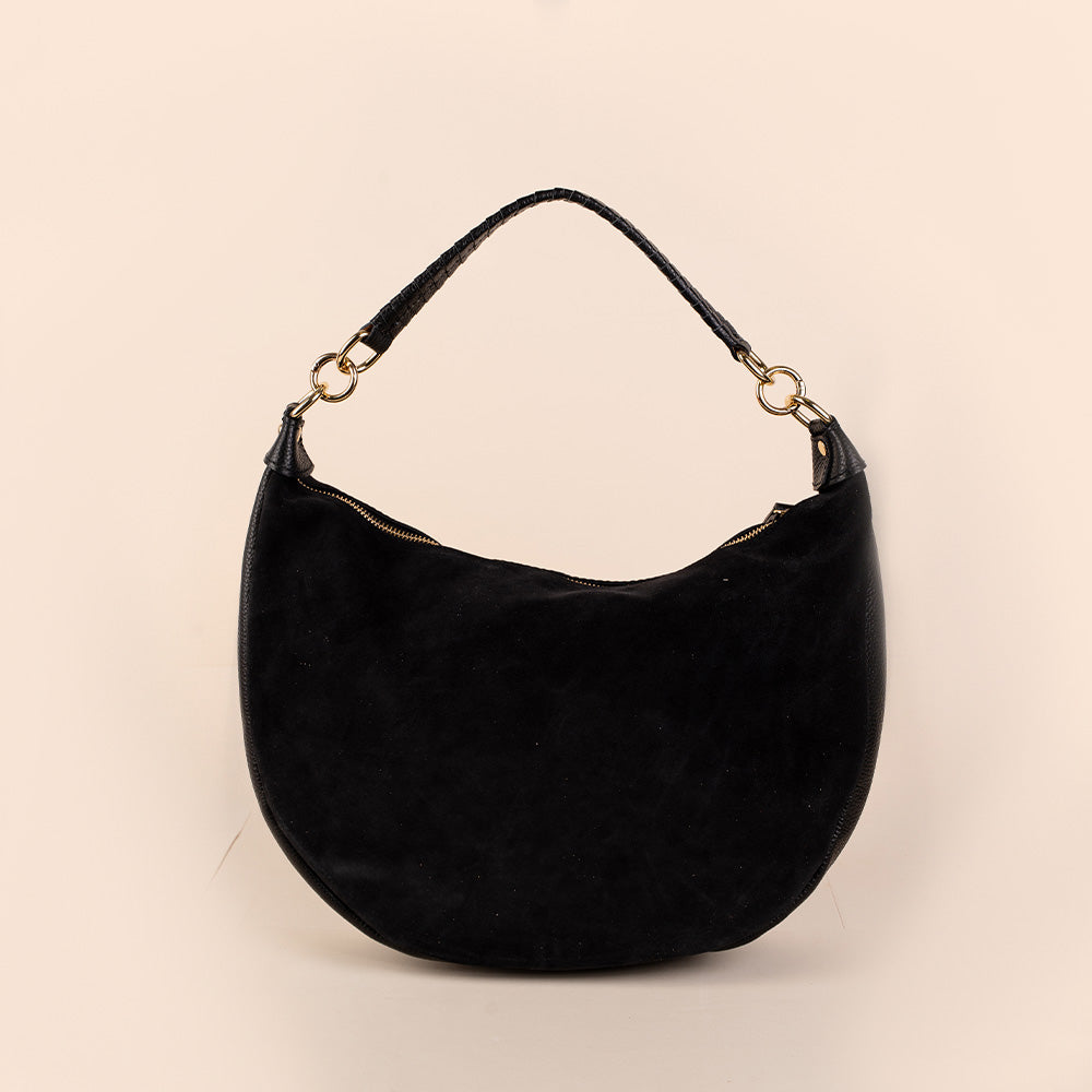 HALF MOON SHOULDER BAG WITH ROLLED HANDLE