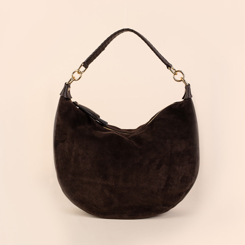 HALF MOON SHOULDER BAG WITH ROLLED HANDLE