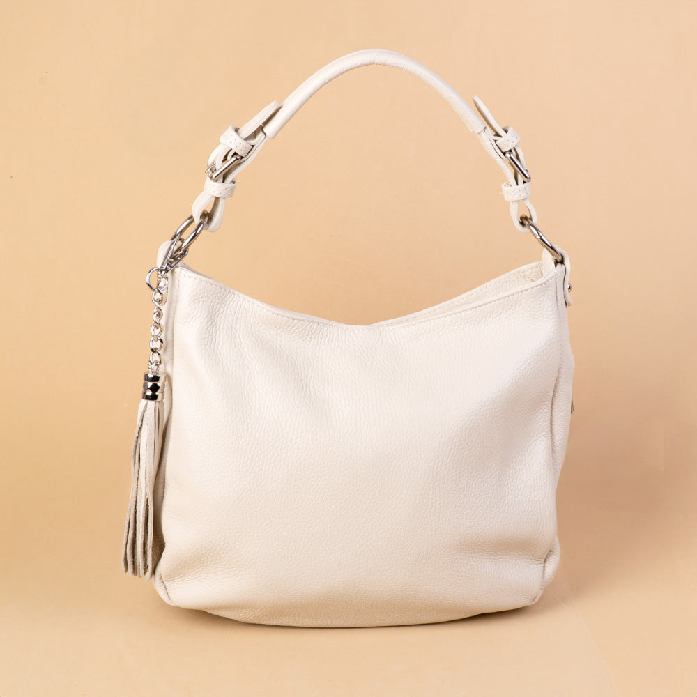 SHOULDER BAG WITH ZIP ON THE SIDE AND DANGLING TASSEL