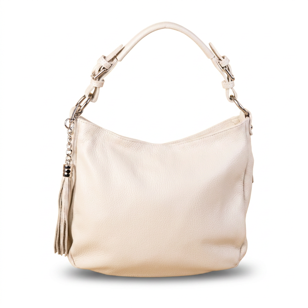 BORSA A SPALLA CON ZIP AL LATO E NAPPINO PENDENTE