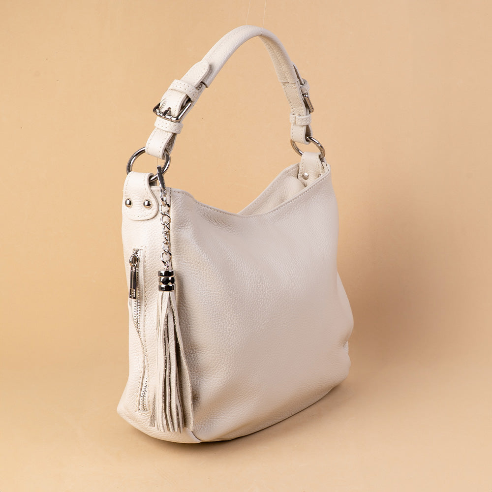 SHOULDER BAG WITH ZIP ON THE SIDE AND DANGLING TASSEL