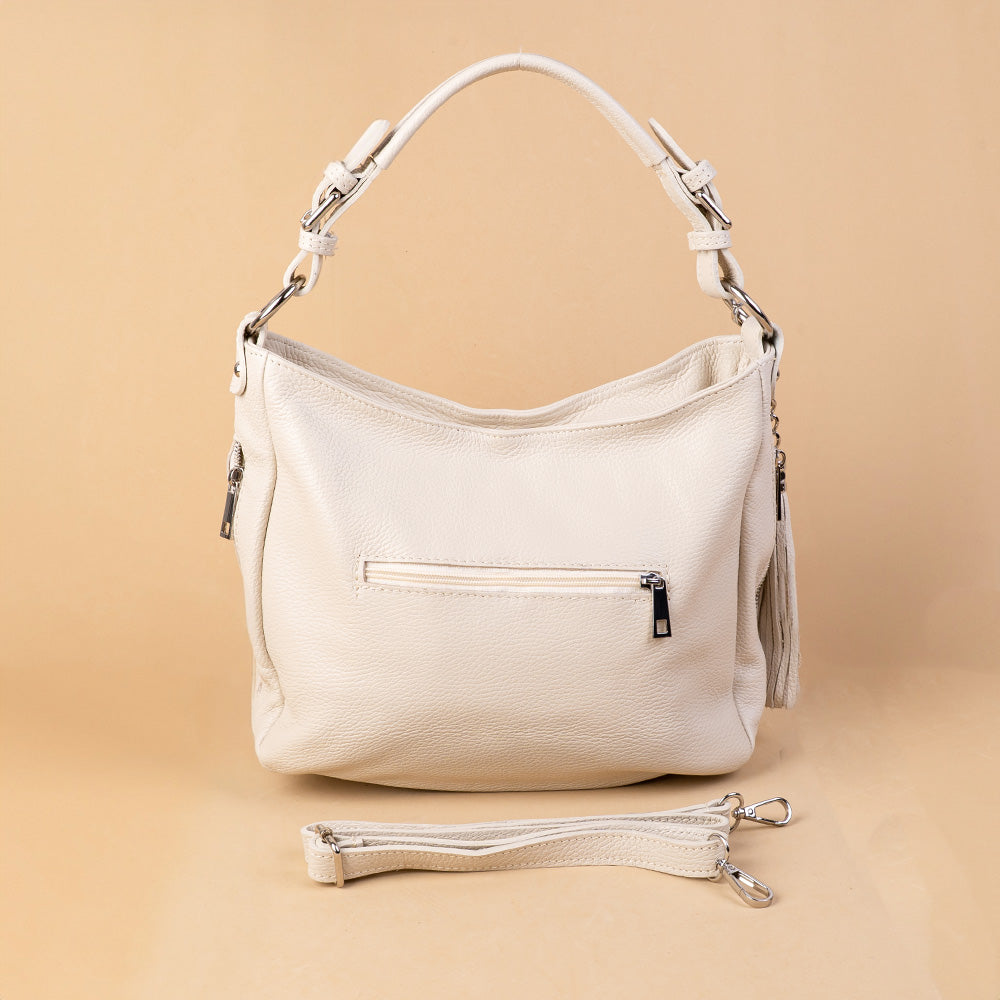 SHOULDER BAG WITH ZIP ON THE SIDE AND DANGLING TASSEL